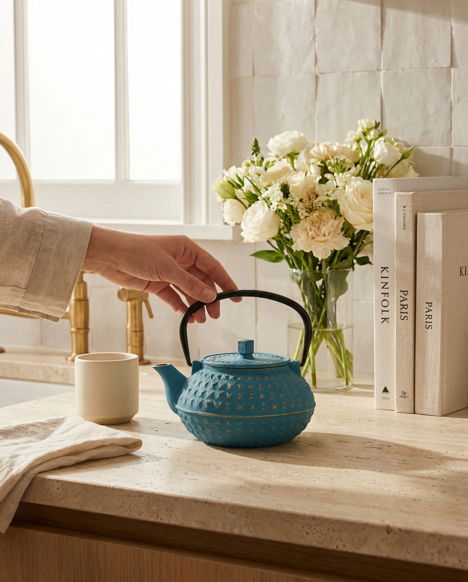 Toscana cast iron stovetop kettle, a plastic free alternative to an electric kettle