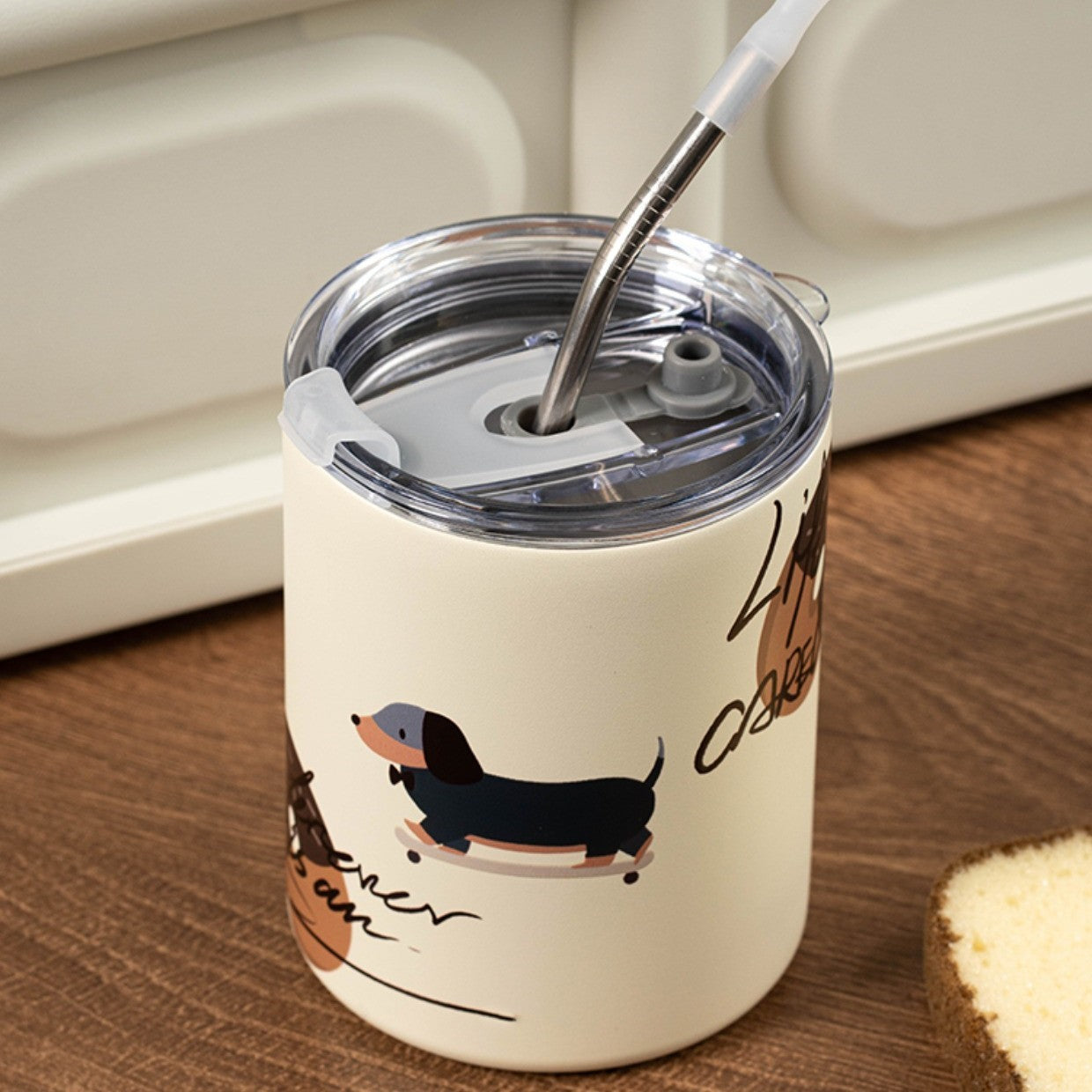 Dachshund Insulated Mug — in use