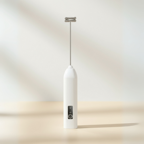 Stainless steel electric milk frother with ergonomic handle and frothing wand