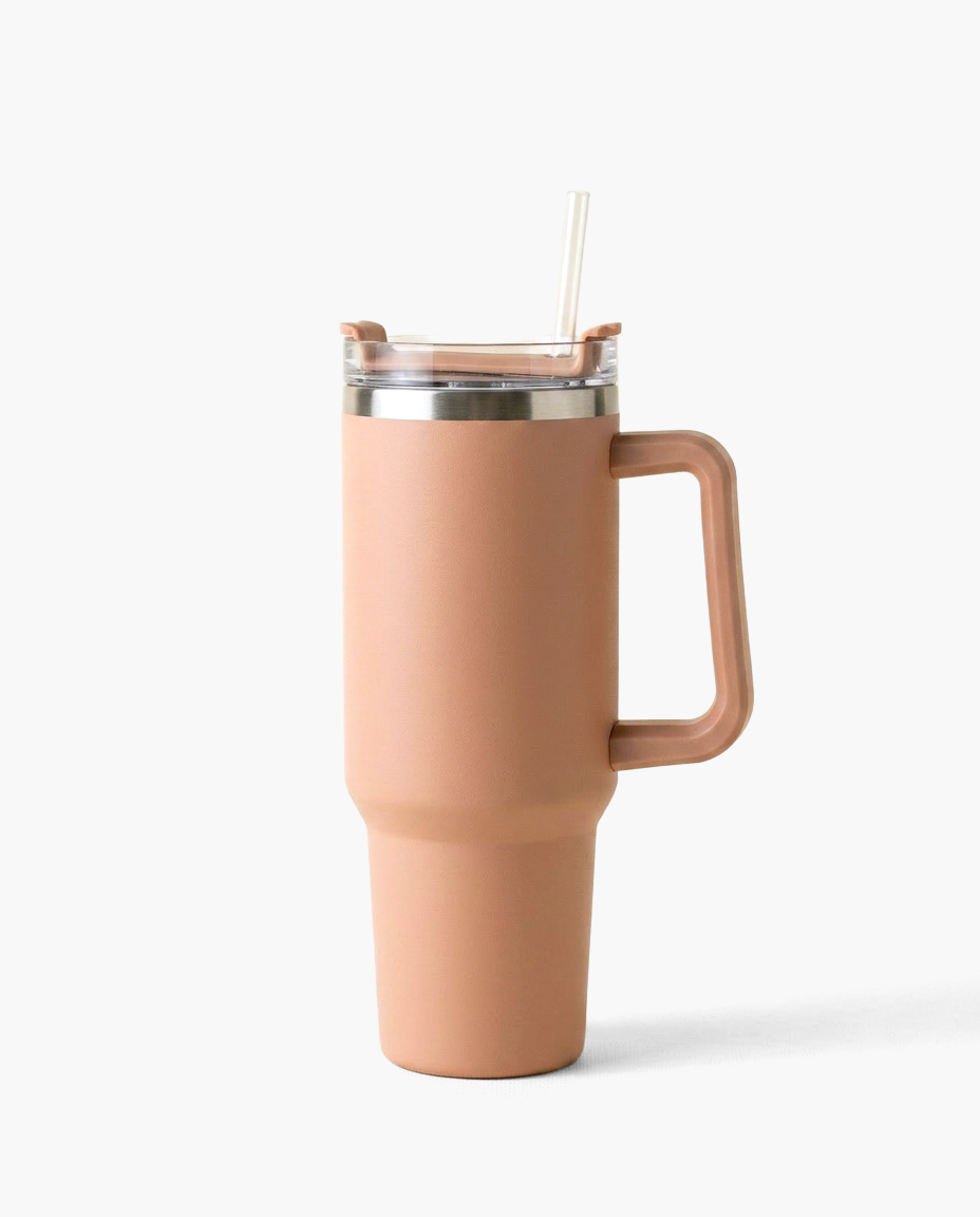 Atelier Steel Tumbler in Coral, studio photo