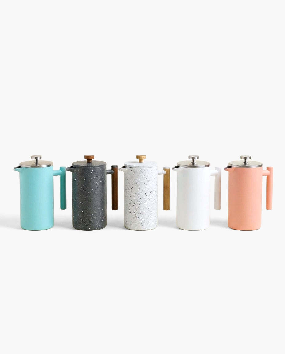 Atelier Wood Press, stainless steel French press with wood handle, finish options