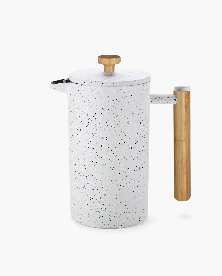 Atelier Wood Press, stainless steel French press with wood handle, graphite white finish