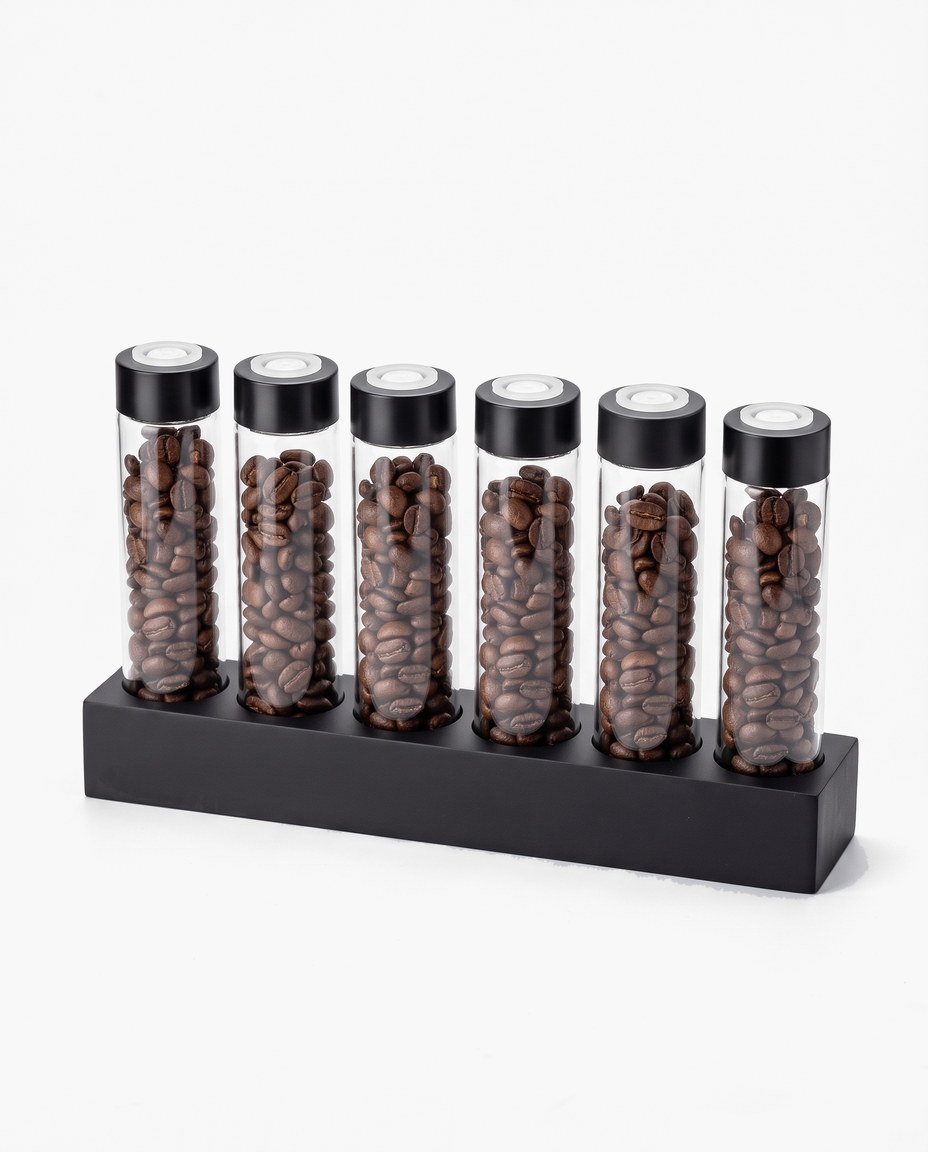 Bottega Bean Curator, 6-vial set, studio photo