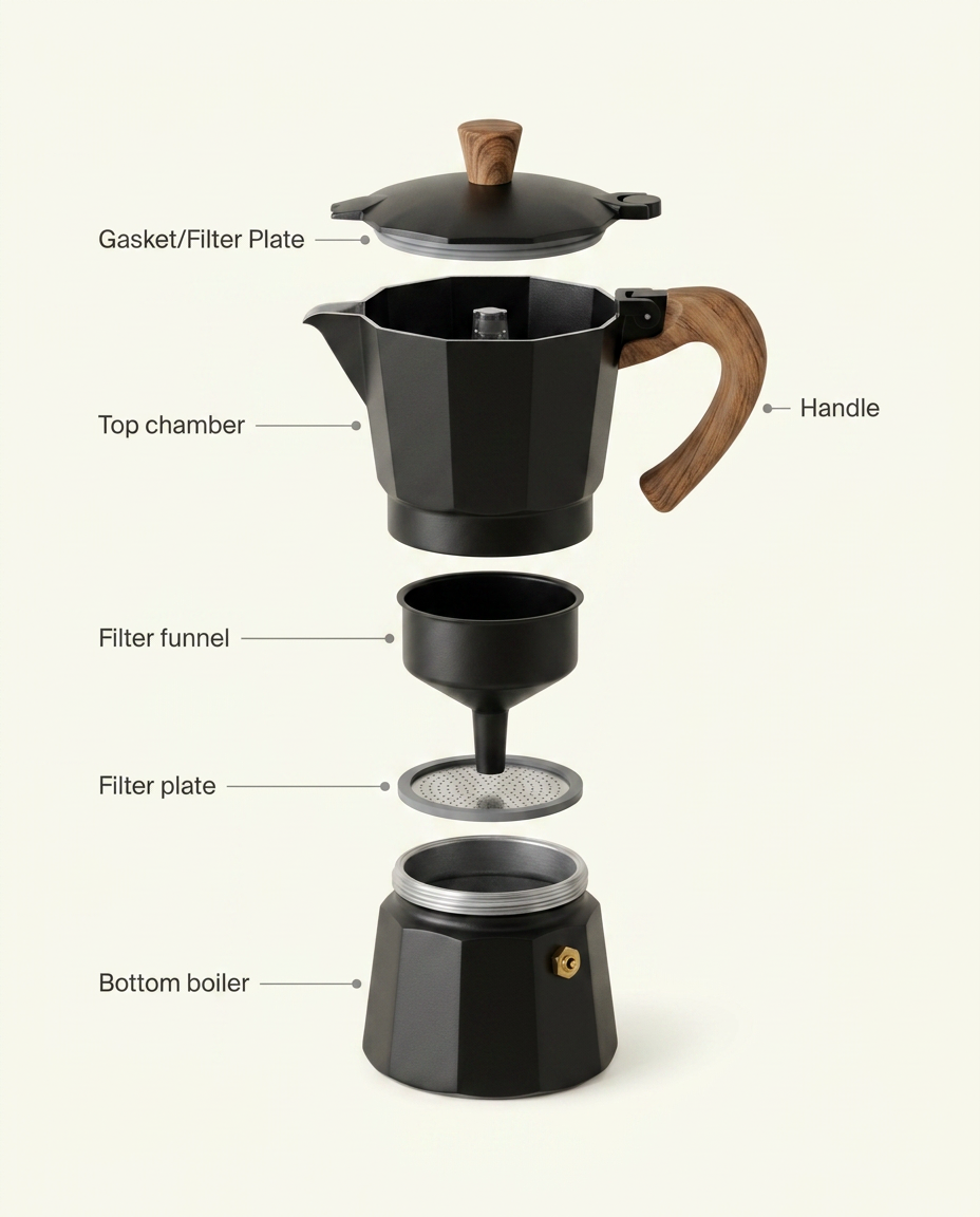 Bottega Wood-Handle Moka - anatomy_schema