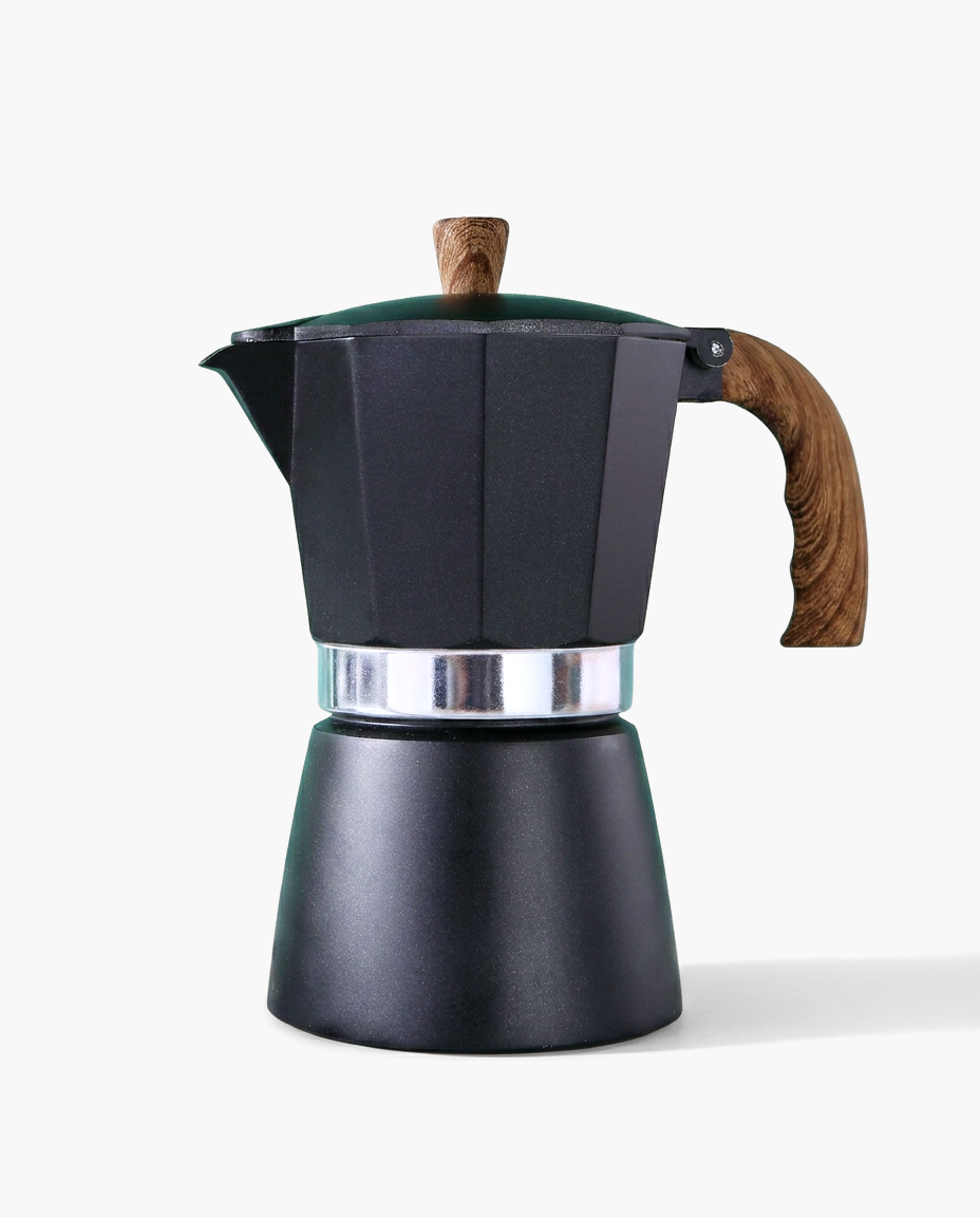 Bottega Wood-Handle Moka in Black, studio photo