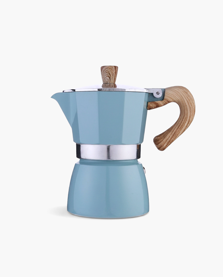 Bottega Wood-Handle Moka in Blue, studio photo