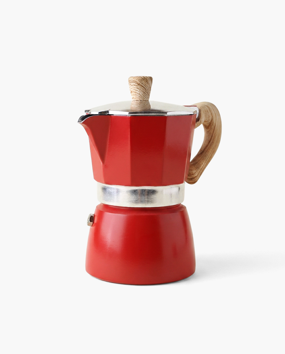 Bottega Wood-Handle Moka in Red, studio photo
