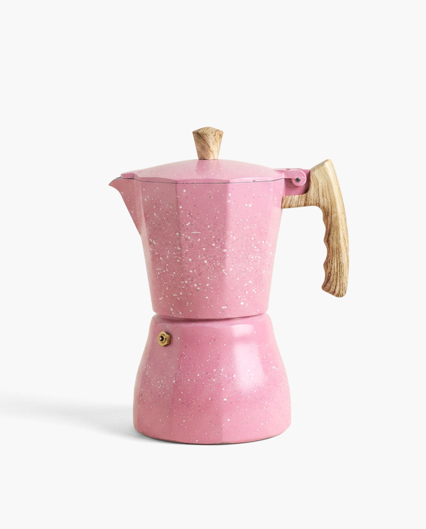 Cafetera italiana moteada rosa Capri, 3 o 6 tazas