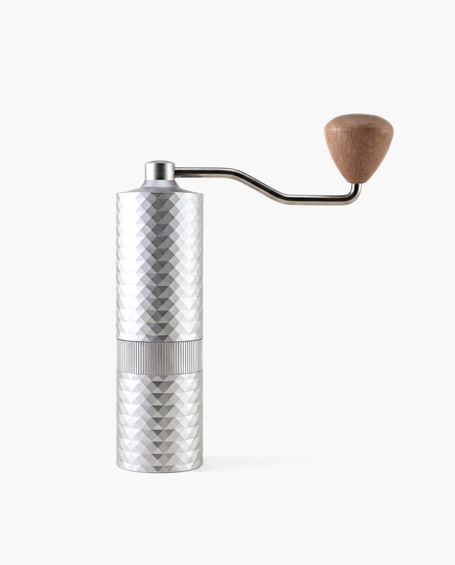 Diamond Manual Grinder, aluminum manual coffee grinder with steel burrs, silver finish
