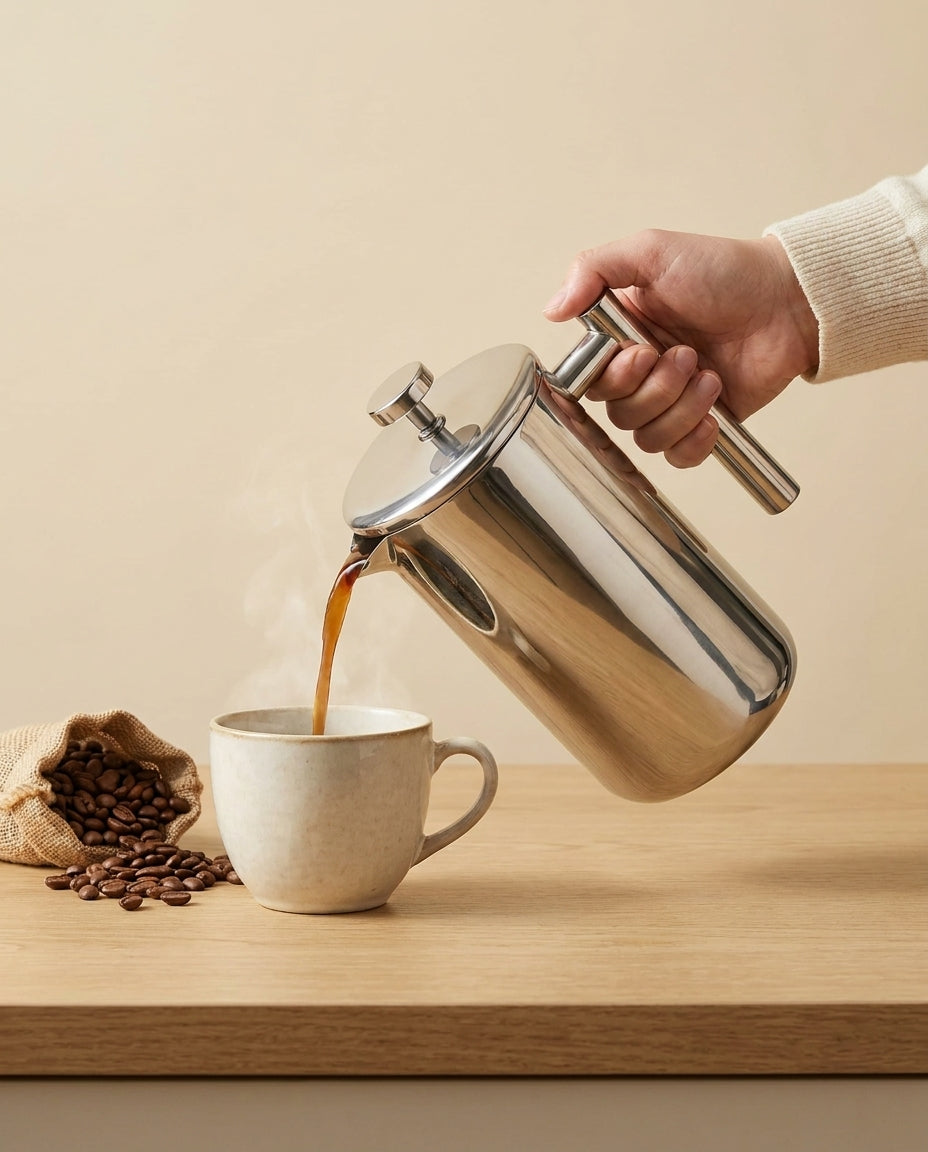 The Signature Stainless Steel French Press - action_pour