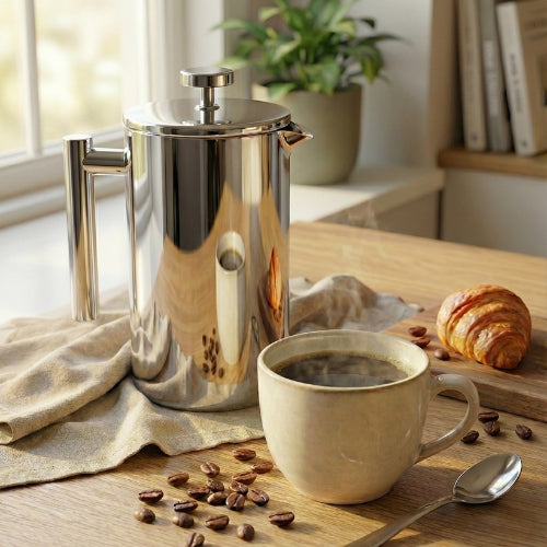 The Signature Stainless Steel French Press — lifestyle scene