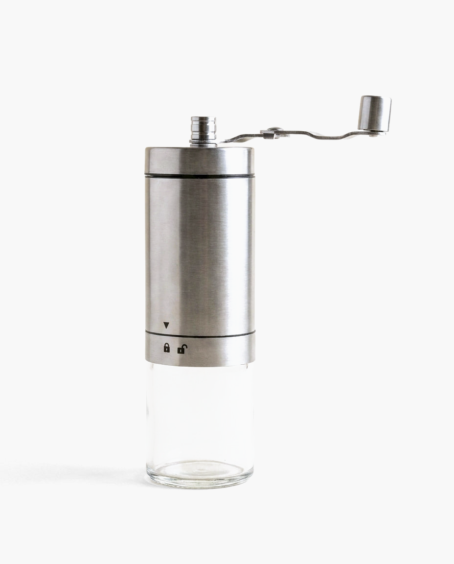 Le Compact Burr Mill in Silver, studio photo