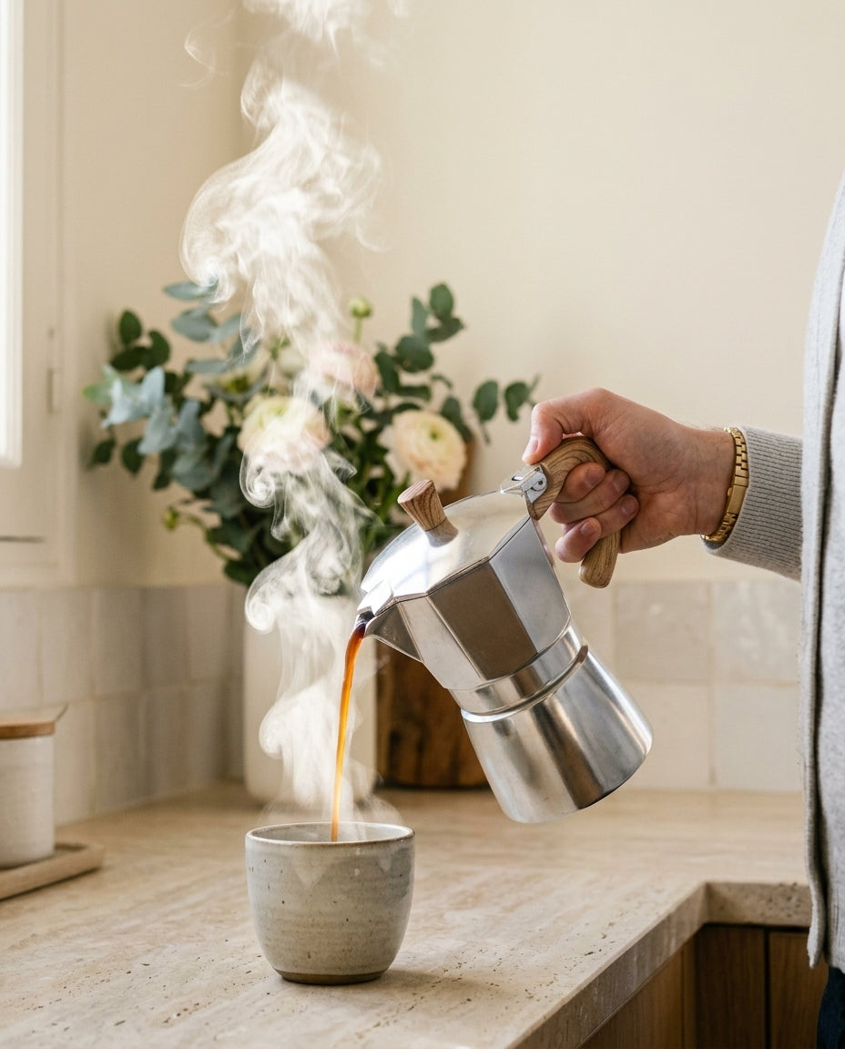 Roma Stovetop Moka, 3-Cup — action_steam_pour