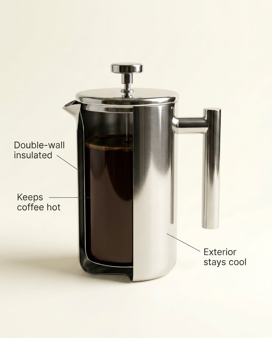 The Signature Stainless Steel French Press - double-wall insulation