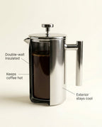 Double-wall stainless steel body of the Signature French press