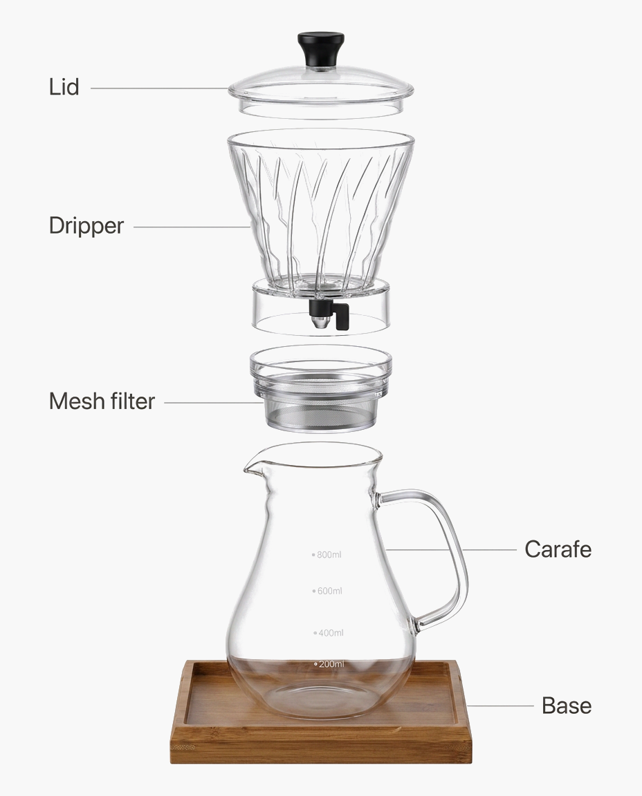 Slow Cold Drip Tower, parts diagram