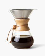 Slow Glass Carafe, glass pour over carafe with steel mesh filter, studio photo