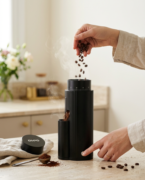 The Atelier Electric Burr Grinder — action_steam_pour