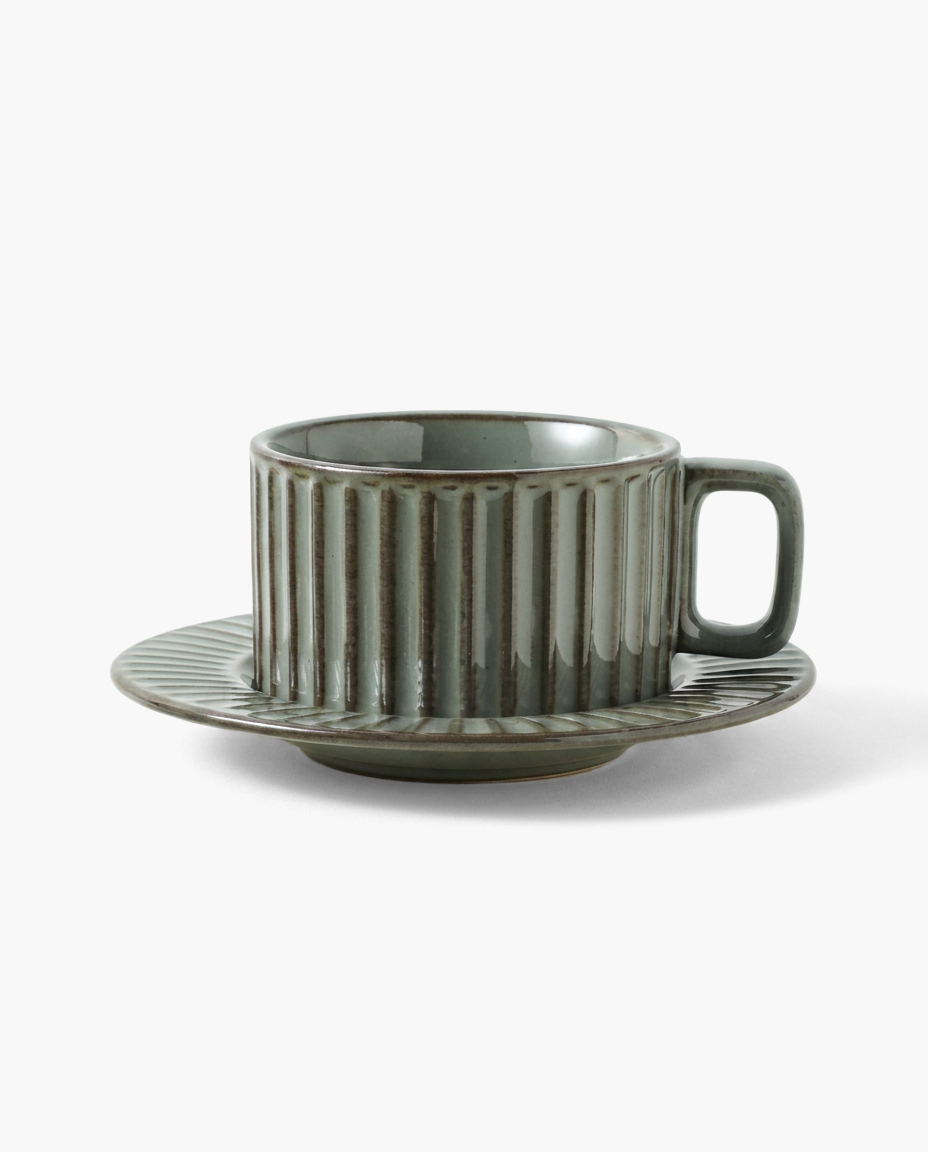 Vestige Kiln-Shift Mug in Cement Gray, studio photo