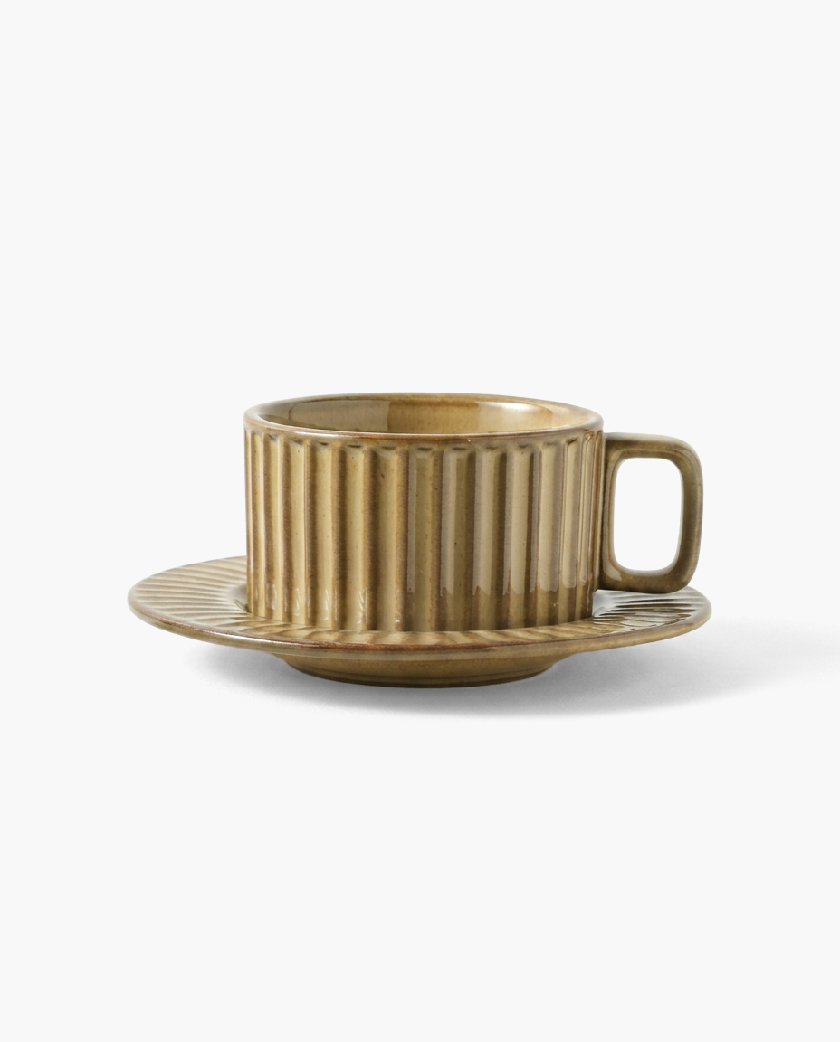 Vestige Kiln-Shift Mug in Quicksand Brown, studio photo